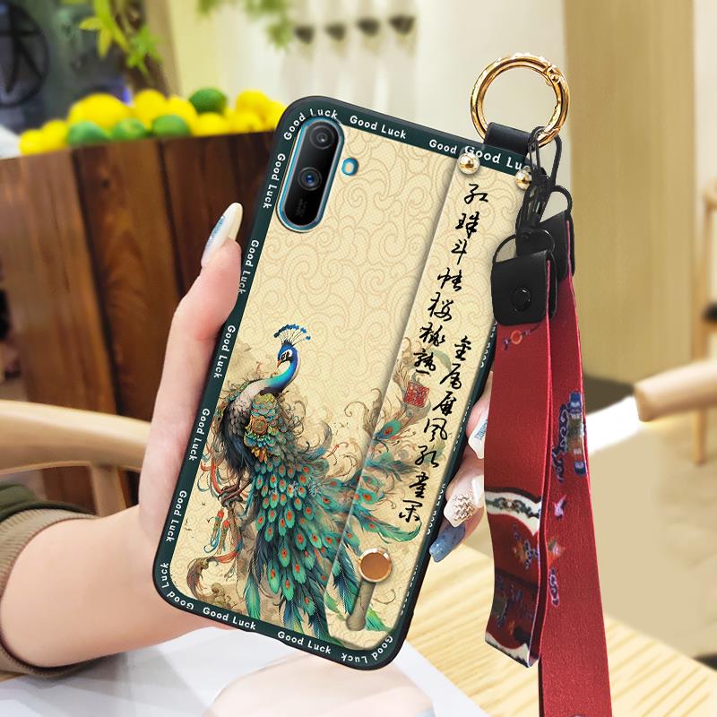 Elderly Lady Phone Holder Phone Case For OPPO Realme C3/C3i/Narz N10A Silicone Wristband Waterproof Shockproof Lanyard