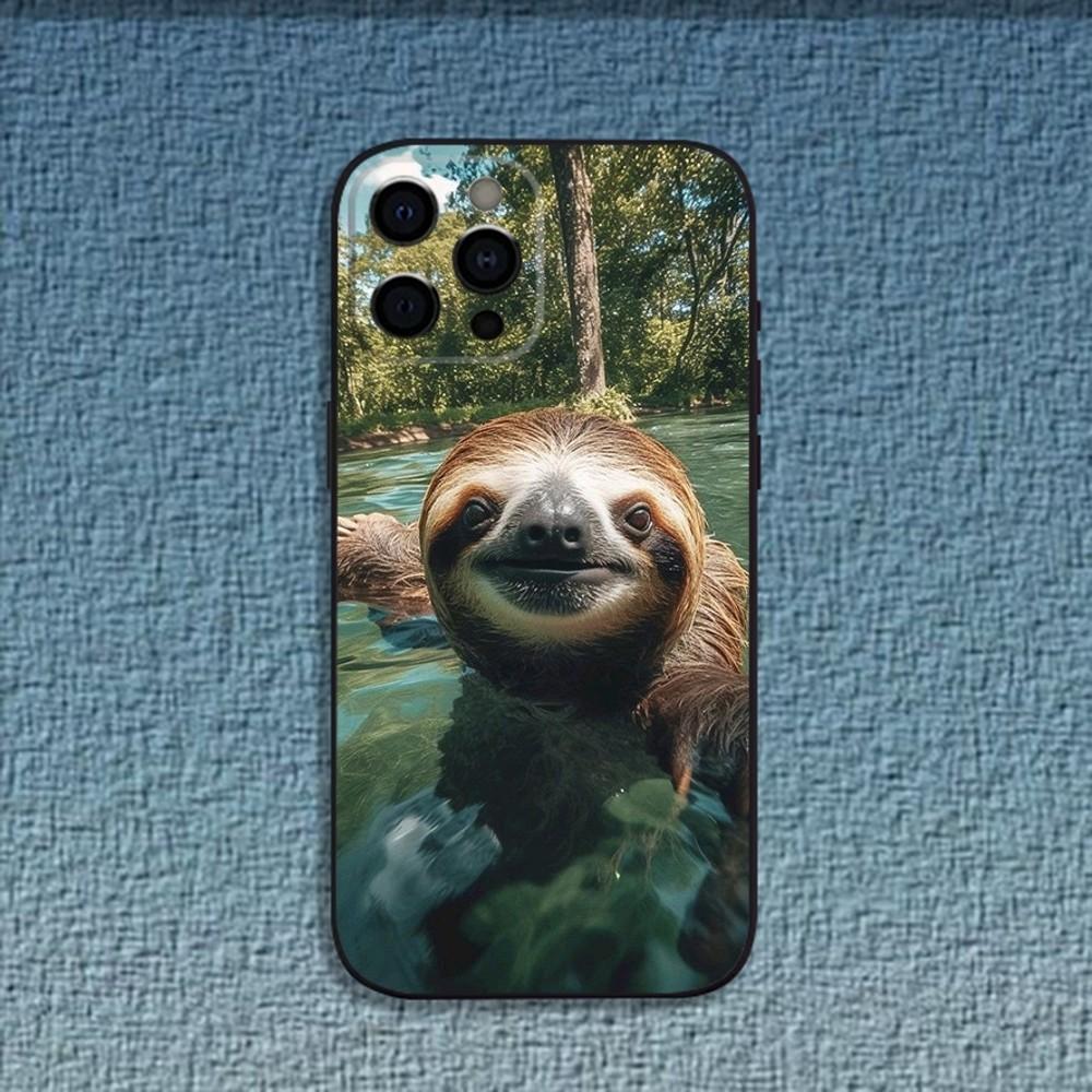 Animal Cute Sloth Phone Case For iPhone 16,15,14,13,12,11,Pro,X,XS,Max,XR,Plus,Mini Soft Black Cover