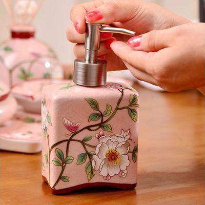 Chinese Style Ceramic Soap Bottle Vintage Shampoo Container Hand Soap Dispenser  Kitchen
