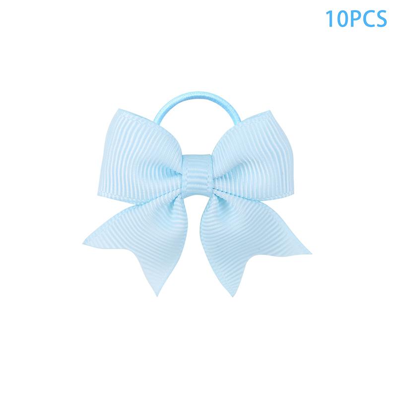 10Pcs  Color Grosgrain Ribbon Bows Elastic Hairties Hair Bands Girls Spring Head Rope Hair Accessories