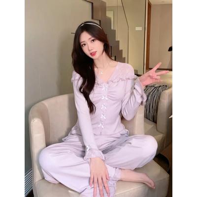 French Sweet  Pajamas Set for Women, Long-sleeved Home Wear for Autumn .Spring and Autumn