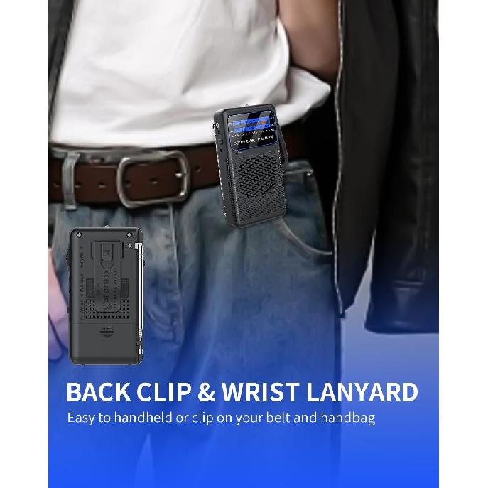 Portable AM FM SW Battery Operated Radio with Shortwave, Back Clip Transistor Radios with Emergency LED Flashlight, 3.5mm Earphone Jack