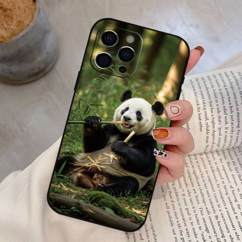Animal Panda Phone Case For iPhone 17,16,15,14,13,12,11 Plus,Pro Max,XS,Soft Silicone Black Cover