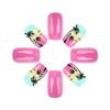 24x Short Square False Nail Coconut Tree Press On Nail Gradient Acrylic Nail Glossy Full Cover Stick on Nail for Woman