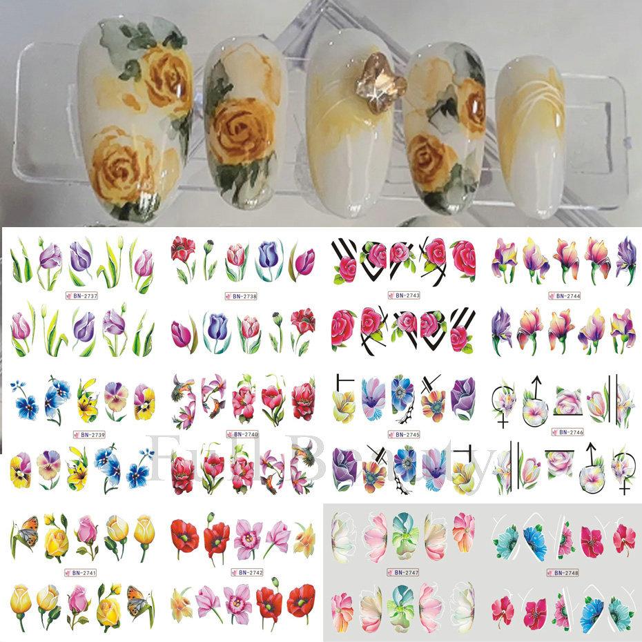Nail Art Stickers Ins Spring And Summer Flower And Grass Series Zou Ju Flower Watermark Nail Stickers