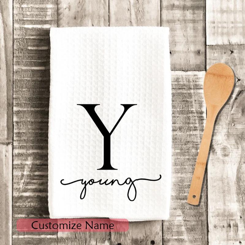 

Personalized Monogram Waffle Weave Towel Custom Name Tea Towel Kitchen Table Decorate New Home Hostess Housewarming Gift Present