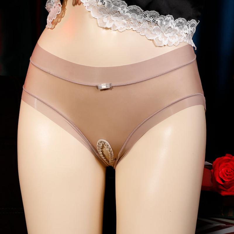 Women'S Underwear Hollow Out Oil Shiny Glossy Open Crotch Panties Sexy High Elastic Temptation Briefs Thin Seamless Tanga Thong