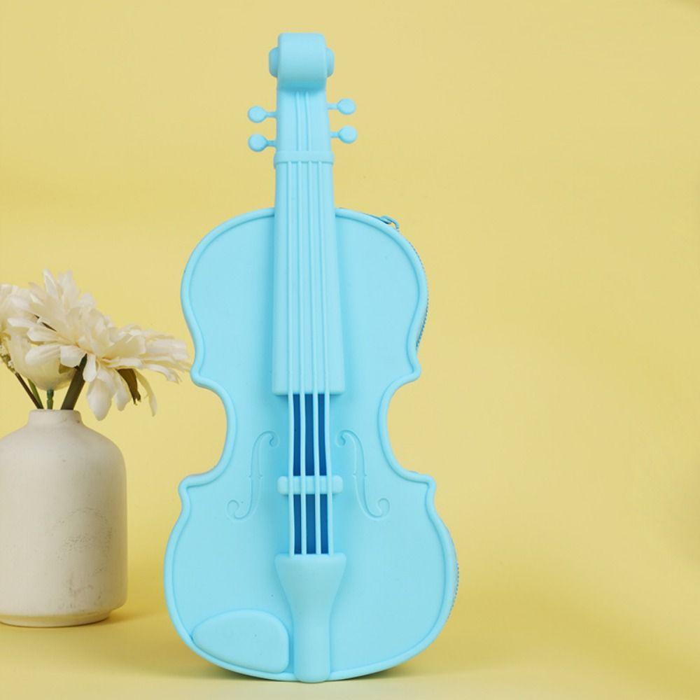 Zipper Closure Violin Stationery Bag High Appearance Level Silicone Zipper Pencil Bag  School Use