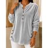 Autumn Winter New Women's Gold Velvet Top Casual Loose V-Neck Button Long Sleeve T-Shirt Velour Tee