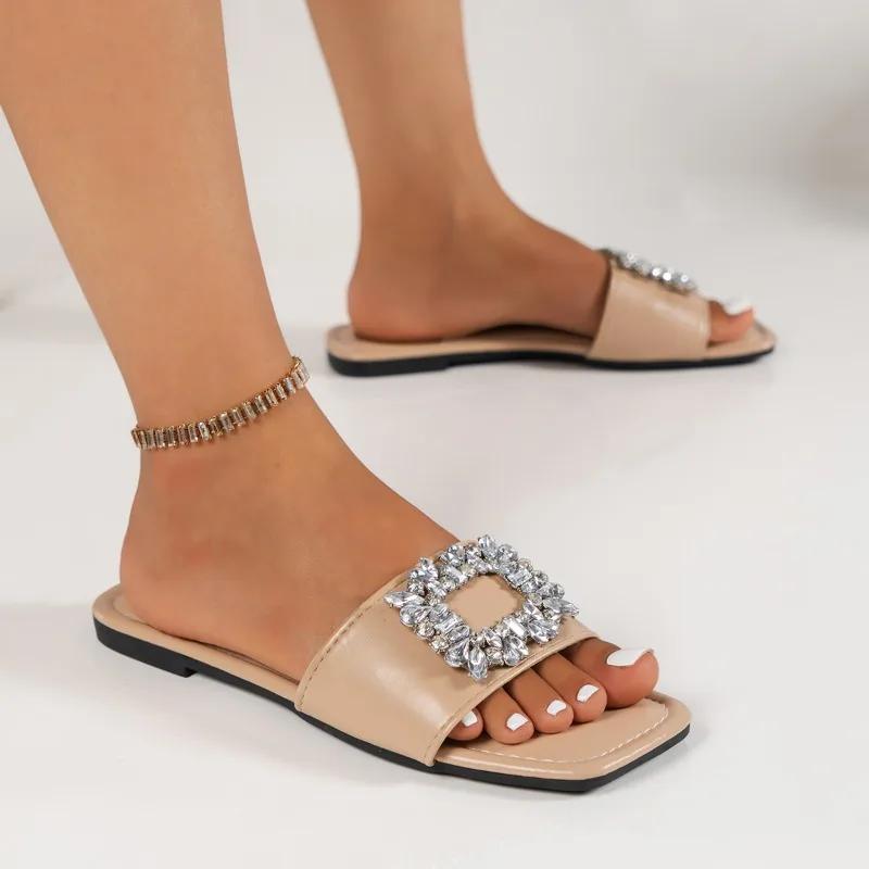 Fashion Women's Shoes 2025 New Basic Women's Slippers Fashion Crystal Daily Slippers Women Summer Plus Size Best Seller Flat Slippers