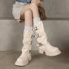 Fashion Leather Platform Mid Calf Shoes Woman Work Trend 2025 Large Size Half High Boots for Women Gyaru Gothic on Offer Waterproof Boot
