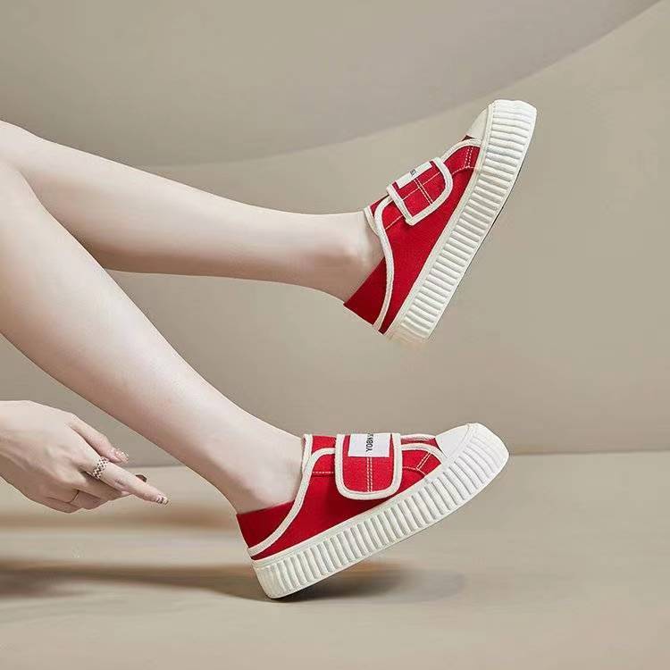 Women's Canvas Shoes New Summer Breathable Black Shoes All-Matching Working Two-Way Wear Half Slippers Lazy Shoes Slip-on