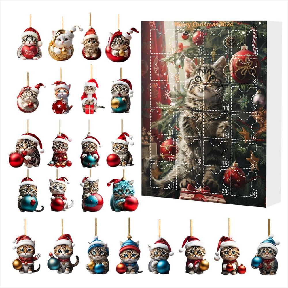 Christmas 2D Acrylic Ornaments 24-Day Countdown Calendar Animal Charm Tree Hanging Pendant 2026 New Year Holidays Kids Gifts
