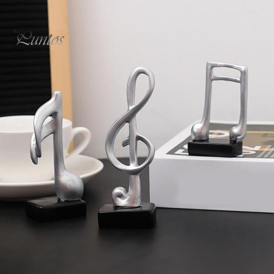 Home Office Music Decor 3Pcs Minimalist Note Resin Sculpture, Treble Clef & Eighth Quarter Desk Stable Base for Piano Room Living Room, Matte