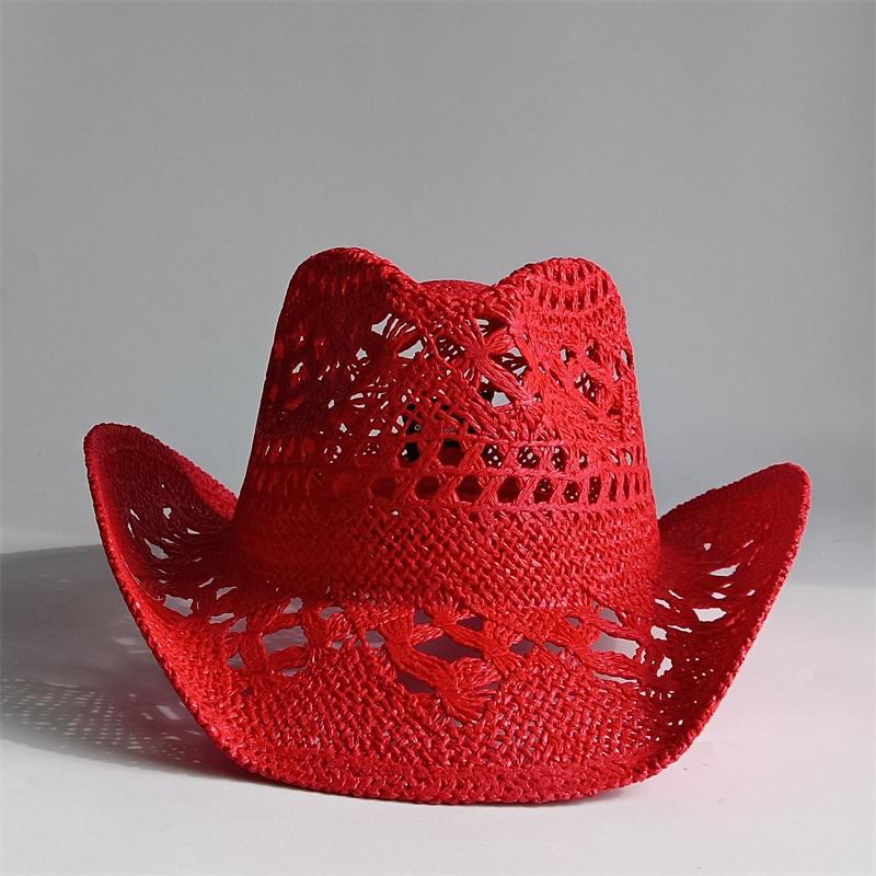 Cappelli Gialli Estivi da Uomo Stile Western Intrecciati a Mano in Paglia Cappello Jazz da Sole da Spiaggia Cappellino da Cowgirl Donna Rosa Shocking Monocolore Sombrero Uomo