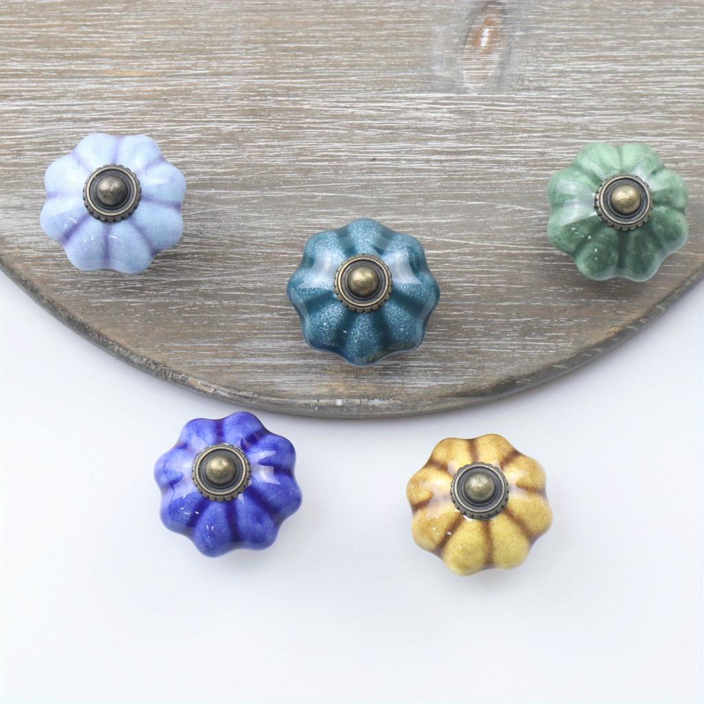 2pcs Vintage Ceramic Pumpkin Handle Furniture Cabinet Drawer Single Hole Handle With Screw Clothing Cabinet Door Handle