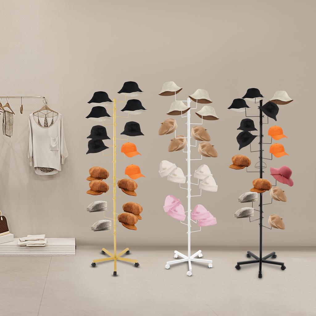 Hat Iron Display Rack,White/ Black/ Gold Hat Display Stand 16 Hooks Freestanding 50*180cm for Home Store