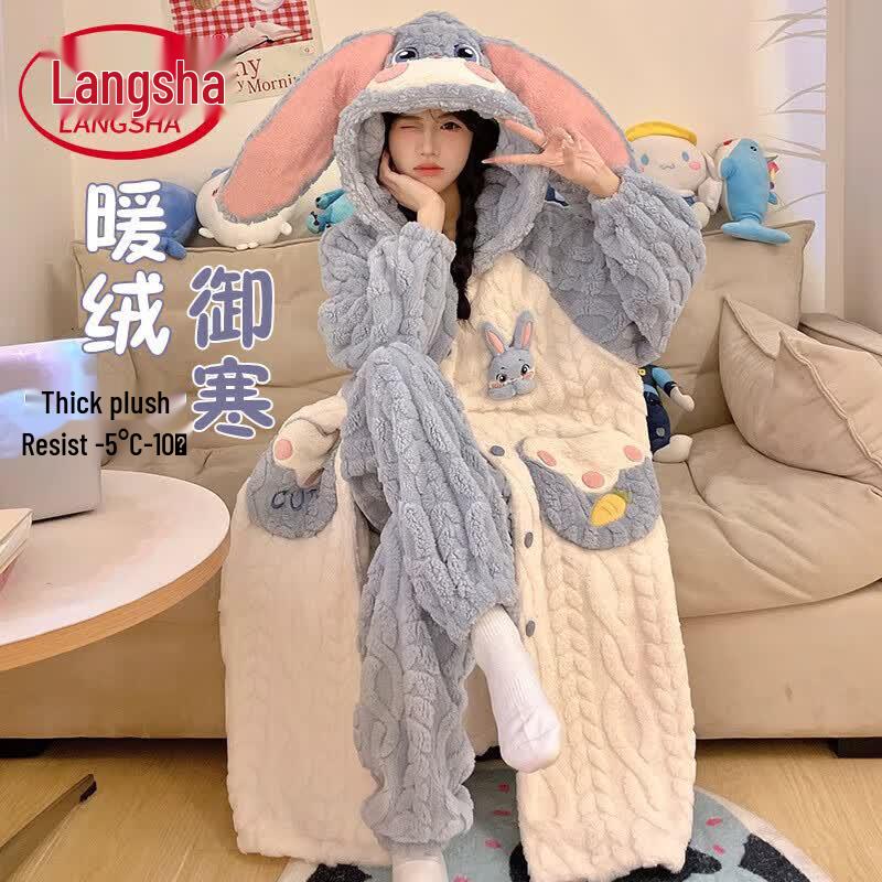 Женский теплый комплект для дома из кораллового флиса Langsha L (fits 99-132 lbs)