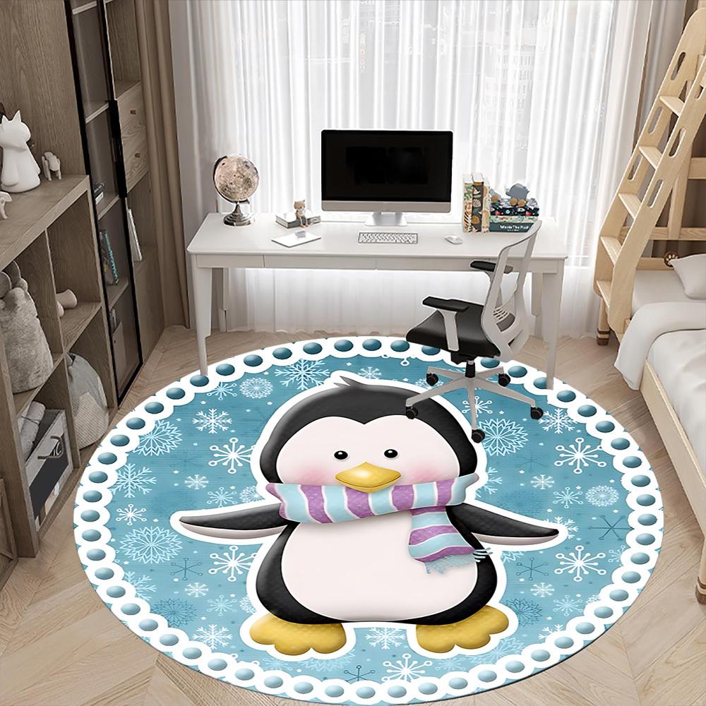 1pc Penguin Winter Scarf Chair Carpet for Office, Soft, Non-Slip Polyester Mat, Office, Entryway, Living Room, Bedroom, yy251207240