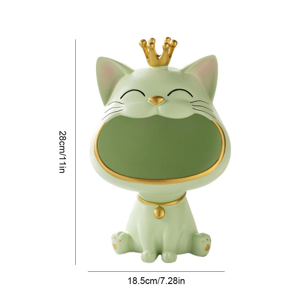 Fortune Cat Key Holder Figurine Candy Sundries Resin Animal Sculpture Non-toxic Harmless Household Supplies for Home Living Room