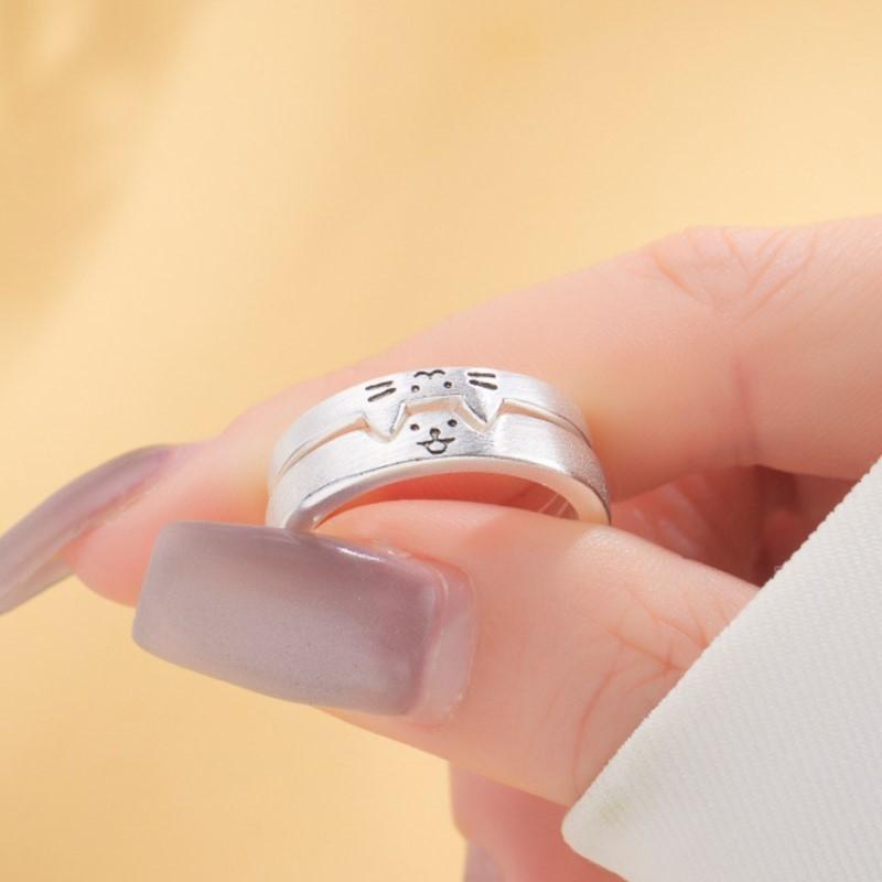 Cute Cat and Dog Animal Couple Ring for Women Men 2026 New Fashion Statement Lovers Rings Valentine's Day Party Jewelry Gifts