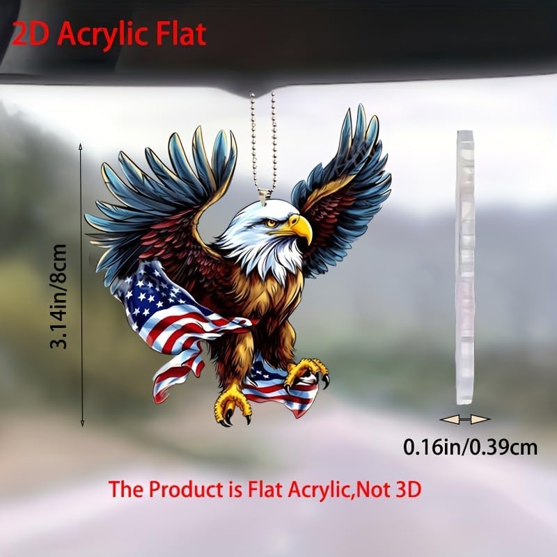 Eagle Acrylic Car Ornament - 2D Flat Rearview Mirror Pendant & Keychain - Stylish Home & Auto Decor for Patriotic & Nature Lovers