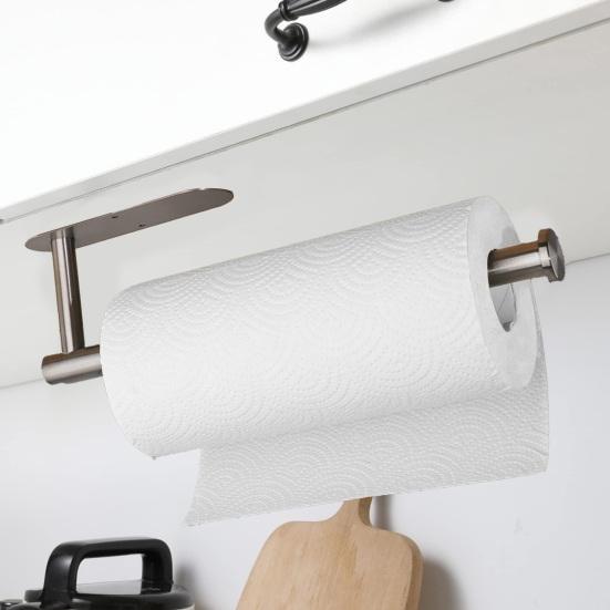 Stainless Steel Roll Paper Holder Self-adhesive Wall Mount Bathroom Toilet Paper Holder Kitchen Paper Towel Dispenser Storage Rack