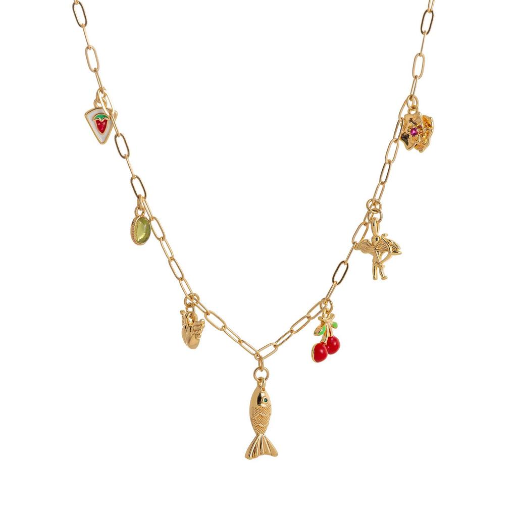 European & American Beach-Style Necklace: Butterfly Fish & Heart Cherry Pendant for Women