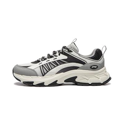 Li Ning Retro Vielseitige Sportmode Klassisch Rutschfest Verschleißfest Atmungsaktiv Niedrig geschnittene Freizeitschuhe Herren Sneaker Kreidegrau AGCW141-2