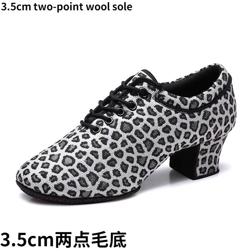 Leopard Latin Dance Shoes Jazz Tango Salsa Woman Modern Ballroom Dance Shoes Teacher Shoes 3.5cm/5cm Heels Dance Sneakers