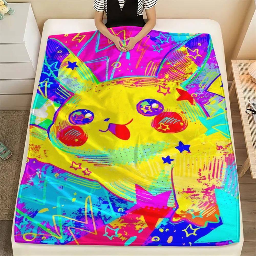Pikachu Print Flannel Blanket Warm Comfortable for Sofa Bed Couch and Travel.-TING