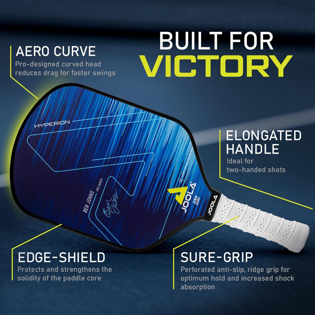 JOOLA Ben Johns Hyperion CAS 16 Pickleball Paddle Carbon Wear High Grit Long Slender Handle for Secure Polypropylene Honeycomb USAPA Approved -