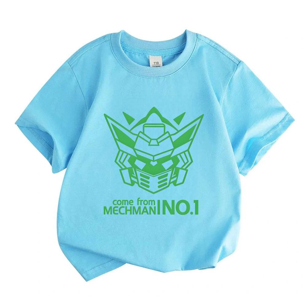 Kids Boys Girls 100% Cotton Crew Neck Short Sleeve T-Shirt, Cool Mecha Robot Head Graphic Casual Tees for Children Daily Wear Breathable Soft Summer T
