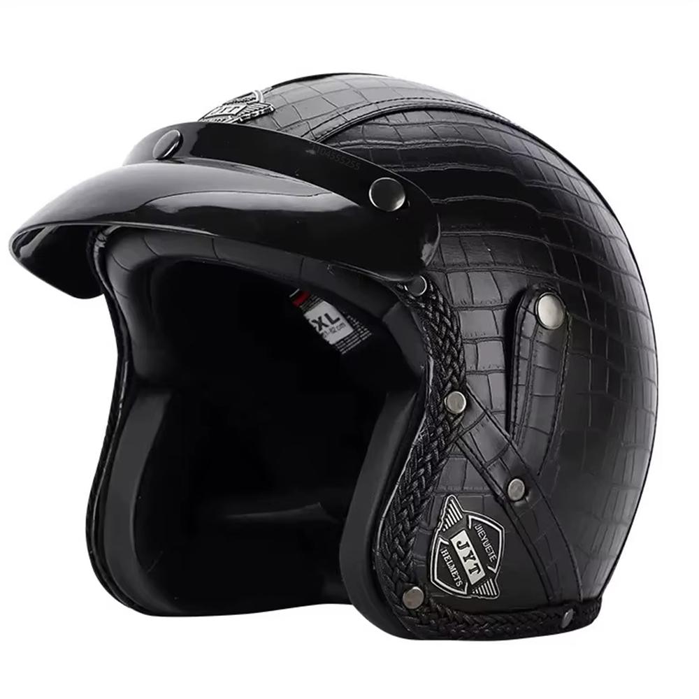 Retro Motorcycle Helmet PU Leather Open Face Chopper Bicycle Helmets Classic Casco Moto Vintage Capacete De Moto Helmet ECE DOT