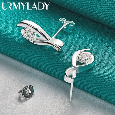 Ohrstecker aus 925er-Sterlingsilber mit Schleife und Zirkon für Damen, Modeschmuck