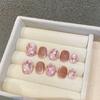 100% HANDMADE Short Round Fake Nail With Glue Short Aurora Butterfly Acrylic Press on Artificial Fake nails Reusable Nails