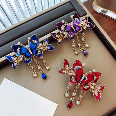 1/3Pcs Butterfly Hair Clips Rhinestone Butterfly Tassel Hair Claw Clips Vintage Boho Ponytail Holder Hair