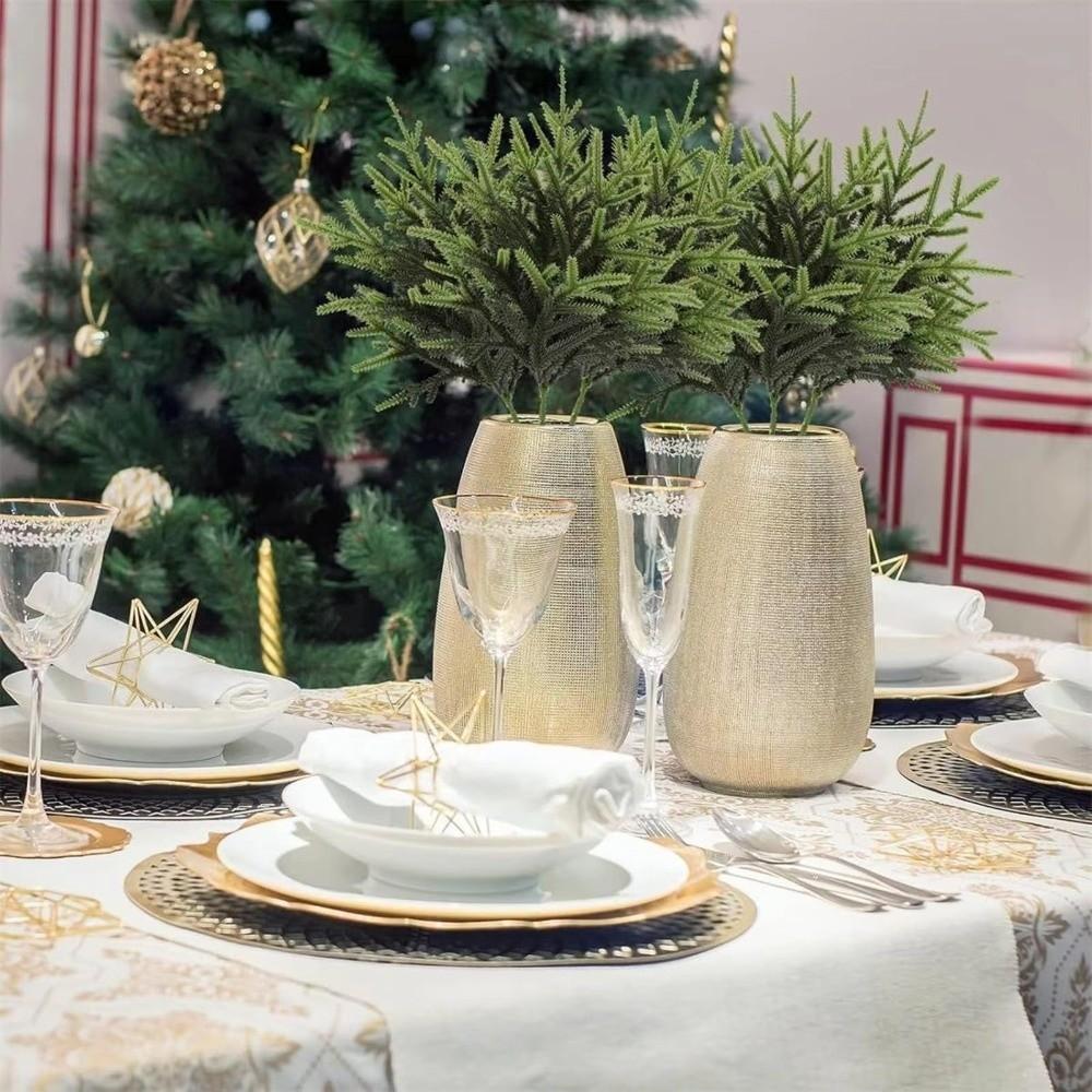 5/10Pcs with Lights Faux Christmas Norfolk Pine Stem Faux Cedar Branches  Christmas Decoration