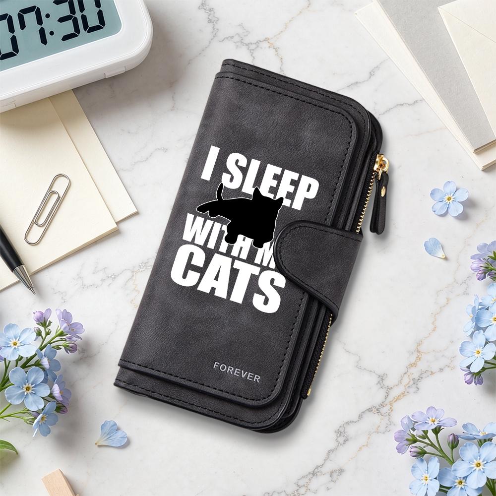 Cute Cat Print Wallet Stylish Casual Large Capacity Long Purse for Daily Use