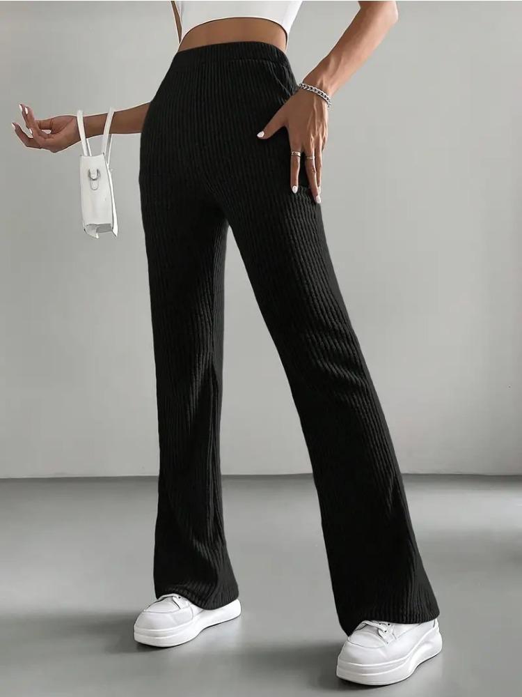 Spring and Autumn Bell-Bottom Pants for Women Solid-Color Casual Pants with Ribbed Knit Fashionable and Versatile Slim-Fit Long Pants
