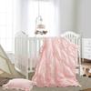 HOMBYS 3 Pieces Princess Pink CribBedding Set for Baby Girls, Ultra Soft Blush Pinch Pleat Comforter Set with Ruffles for All Season