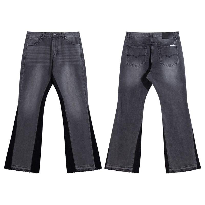 Mens High Street Graffiti Jeans Vintage Washed Slightly Flared Long Pants