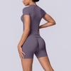 European and American seamless solid color breathable tight high elastic short-sleeved shorts set sports running fitness yoga clothes women