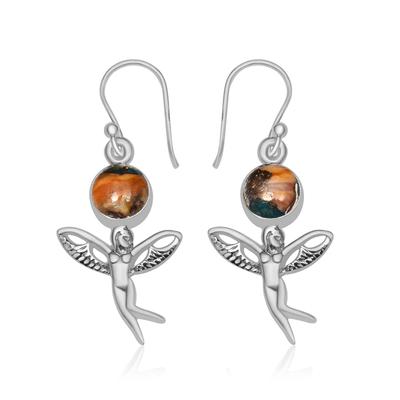 Natural Oyster Turquoise Gemstone 925 Sterling Silver Handmade Fly Angle Drop Dangle Earrings For Women & Girls