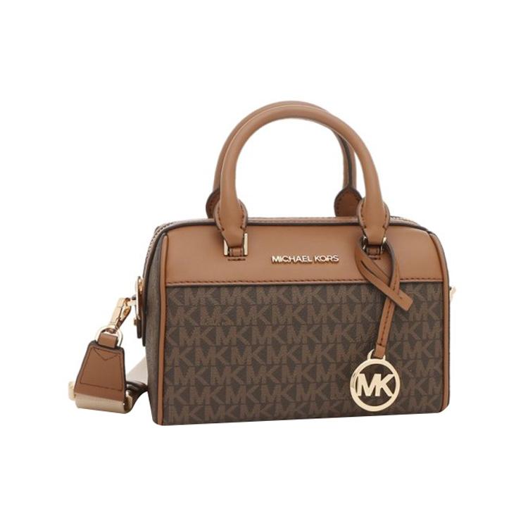 New MICHAEL KORS Travel PVC Boston Bag, Crossbody, One Shoulder, Handbag Regular Women's Brown 35S2GTFC0B-BROWN