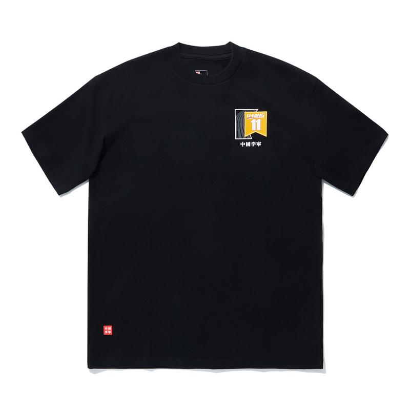 Li Ning Reignite Series Printed Letter Crew Neck Comfortable Breathable Loose Short Sleeve T-Shirt Unisex Tops Black AHSU945-2