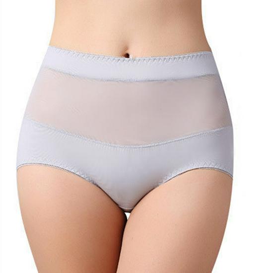 

High-Waist Plus Size Mesh Cotton Panties for Women 2XL [68-80 kg] сірий колір