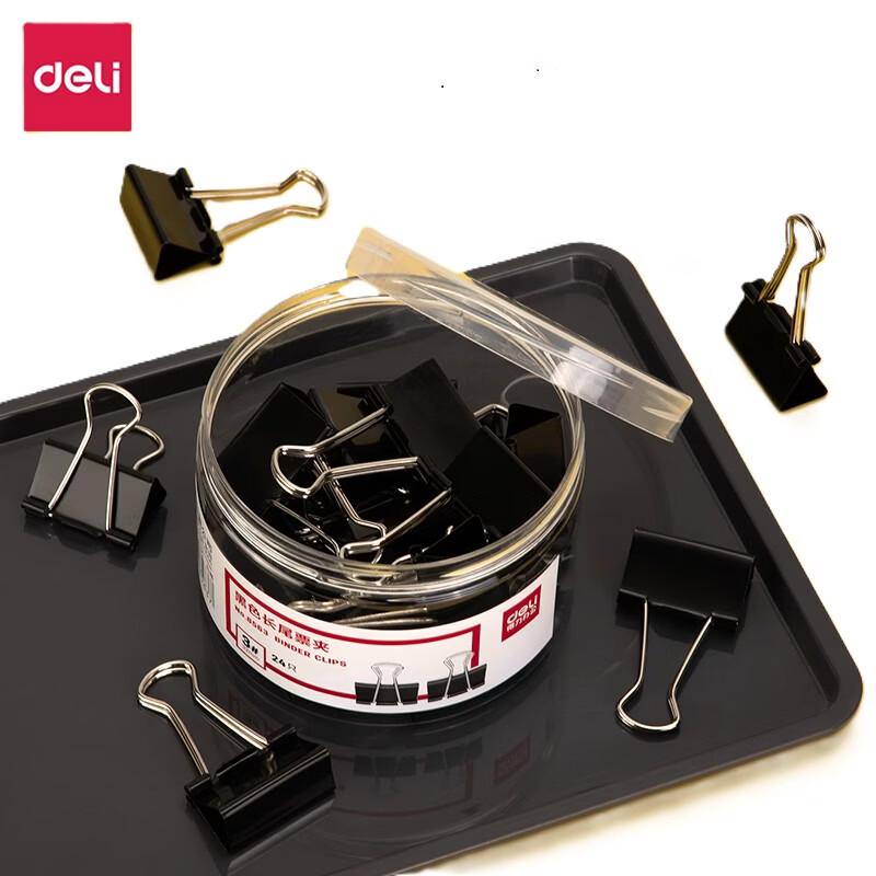 Deli 32mm Black Binder Clips (24-Pack)