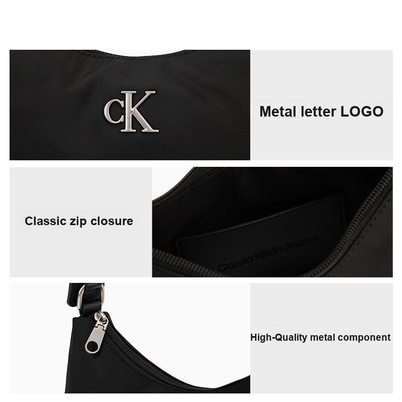 Calvin Klein Commuter Letter Zipper Fabric Shoulder Bag Medium Women Bags Space-Black 4K0009G-UB1