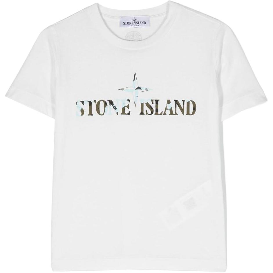 Stone Island T-Shirt With Letter Print Round Neck Cotton Short Sleeve Kids tops White 791621051-V0093